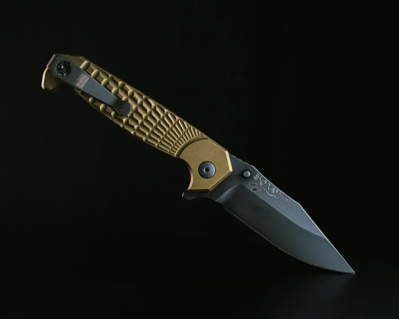 Crow Folder- Anodized OD Green Handle, Black Nitride Blade, Grenade Stippled Grip, Deep Carry Pocket Clip