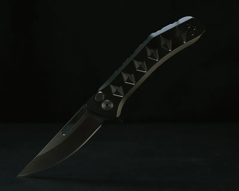 Kwaiken Folder- Anodized Black Handle, Black Nitride Blade, Textured Grip, Deep Carry Pocket Clip