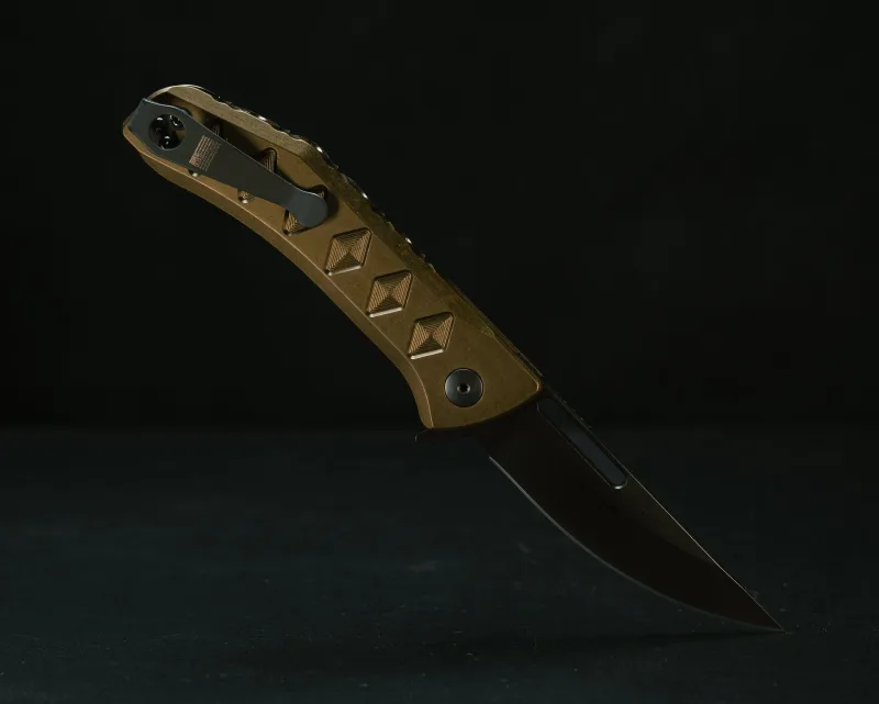 Kwaiken Folder- Anodized OD Green Handle, Black Nitride Blade, Textured Grip, Deep Carry Pocket Clip