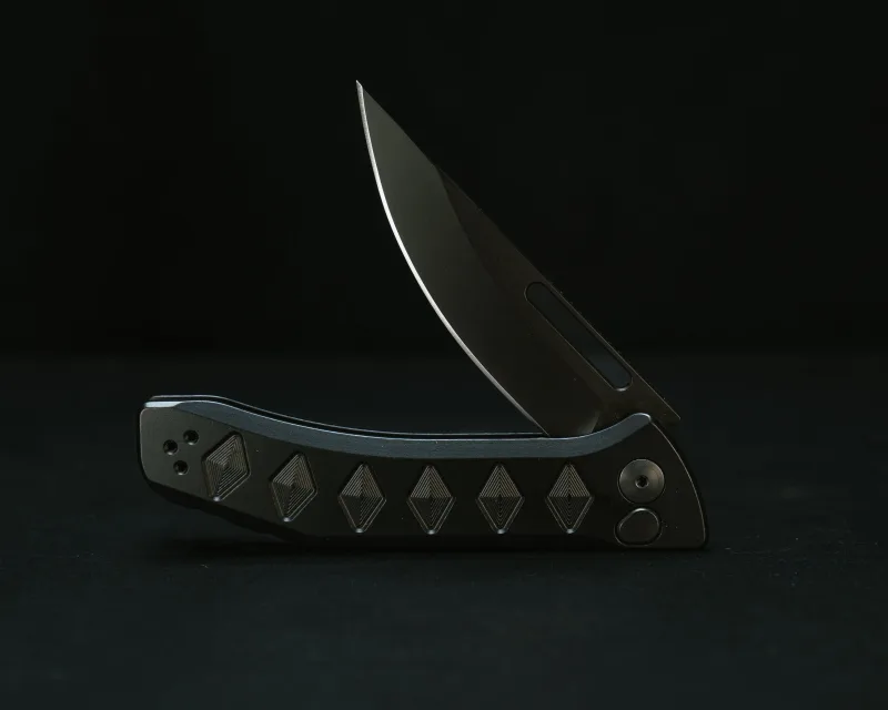 Kwaiken Folder- Anodized Black Handle, Black Nitride Blade, Textured Grip, Deep Carry Pocket Clip