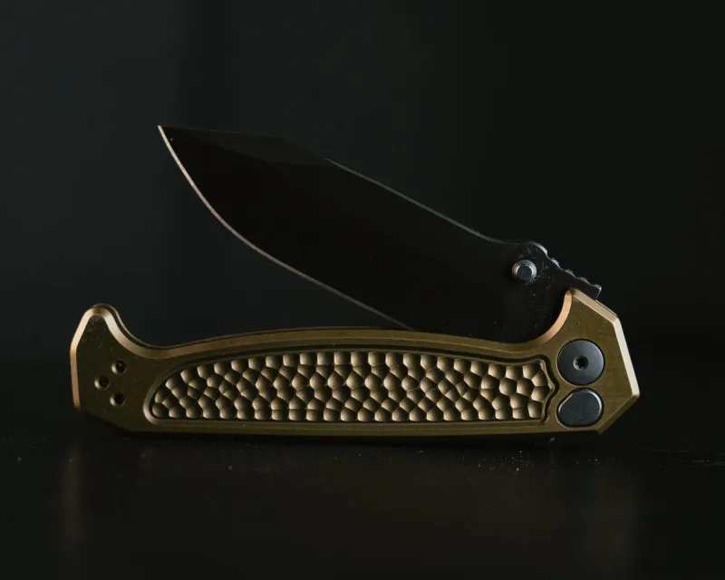 Disaster Folder- Anodized OD Green Handle, Nitride Black Blade, Dimpled Grip, Deep Carry Pocket Clip